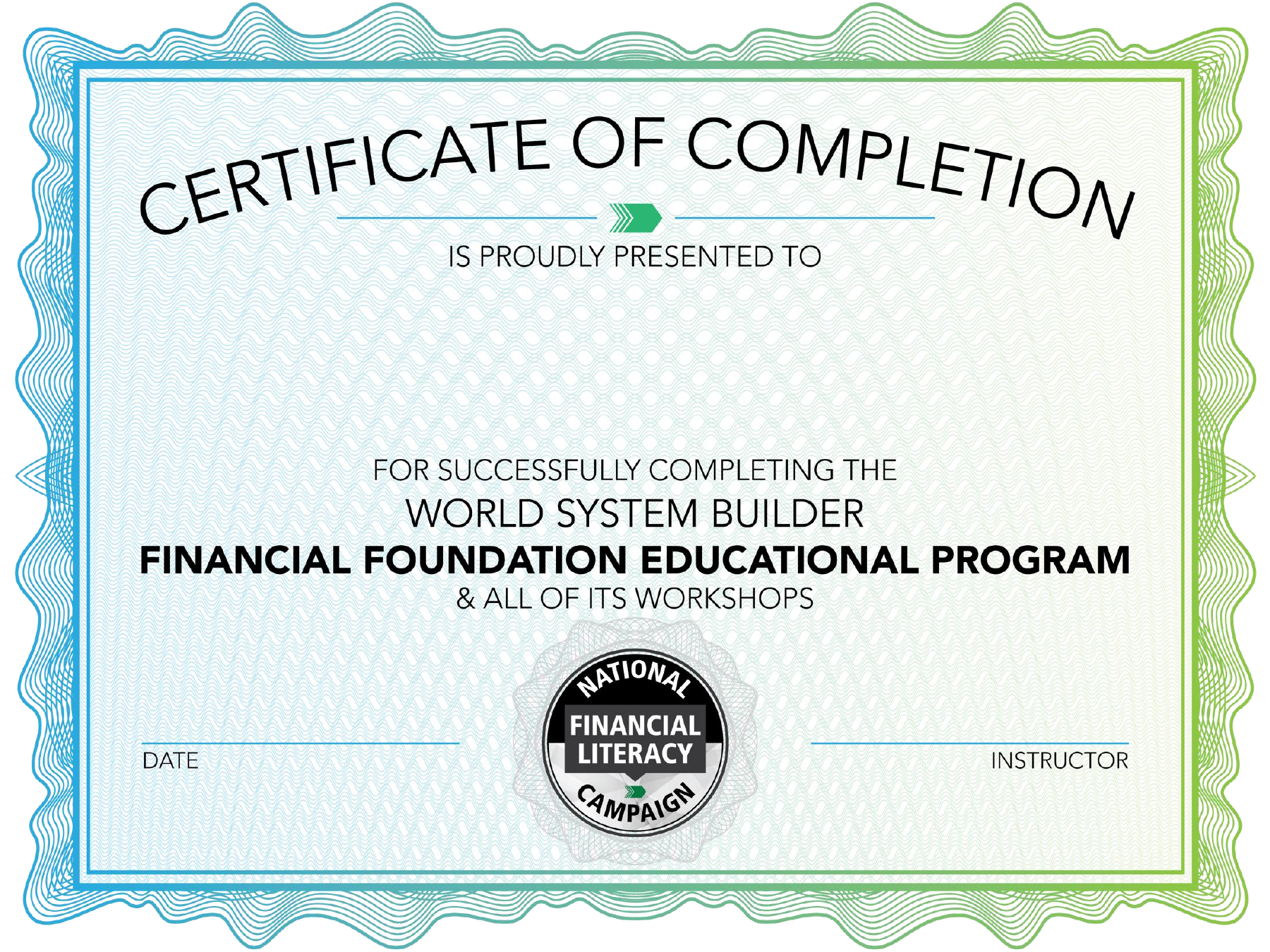 Sample World System Builder Financial Foundation Educational Program Certificate of Completion